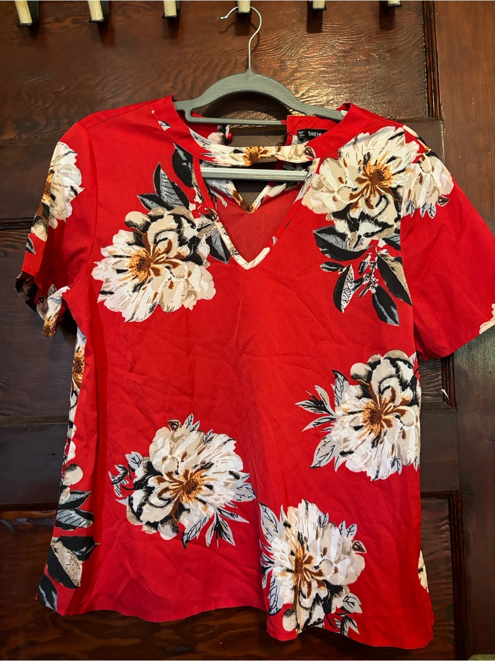 SHEIN Red Floral One-Shoulder Dress with Keyhole Detail